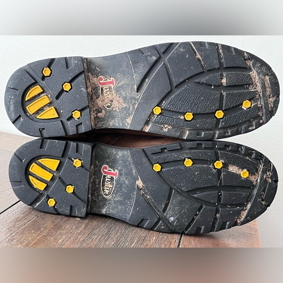 Justin Drywall Brown Leather Waterproof Lace Up Boots Safety Toe Mens size 9 D - Picture 9 of 11